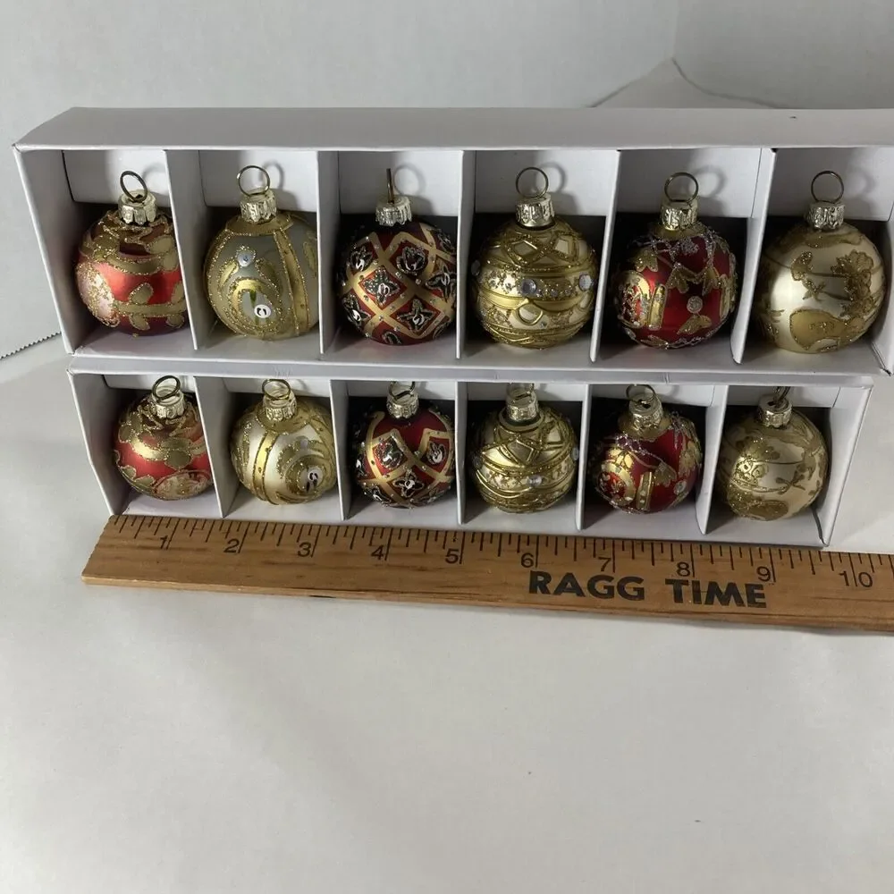 Lillian Vernon Cloisonné Type Ball Ornaments Name Card Holder 2 Boxes Of 6 Vtg